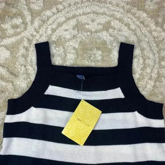 NWT Denim & Co Women's Knit Striped Black & White Tank Top Size XXL Square Neck - Picture 2 of 7